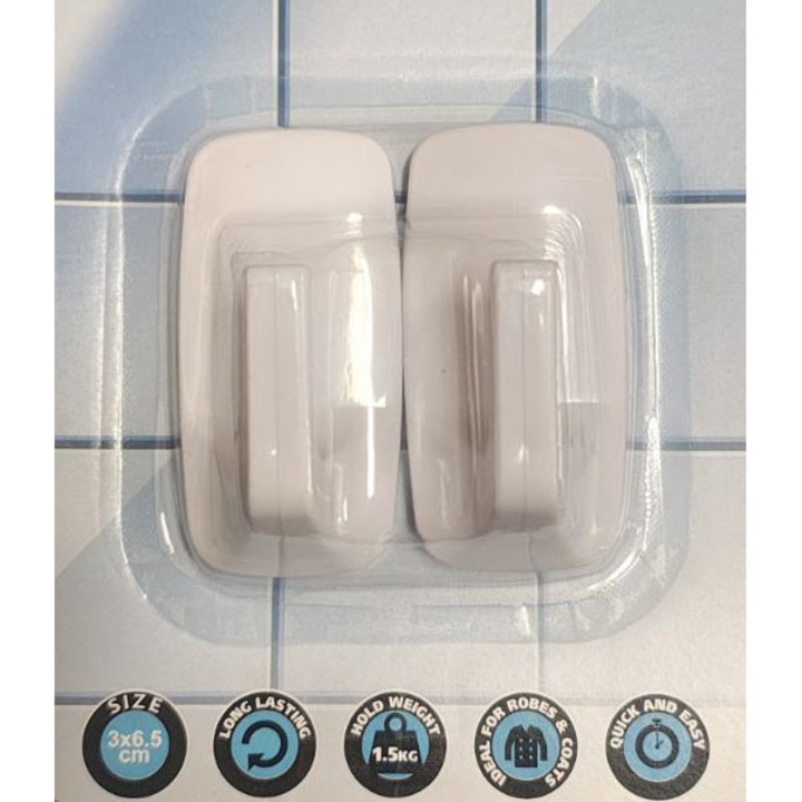 Agrafe adezive, Set de 2, Alb, 3x6,5 cm