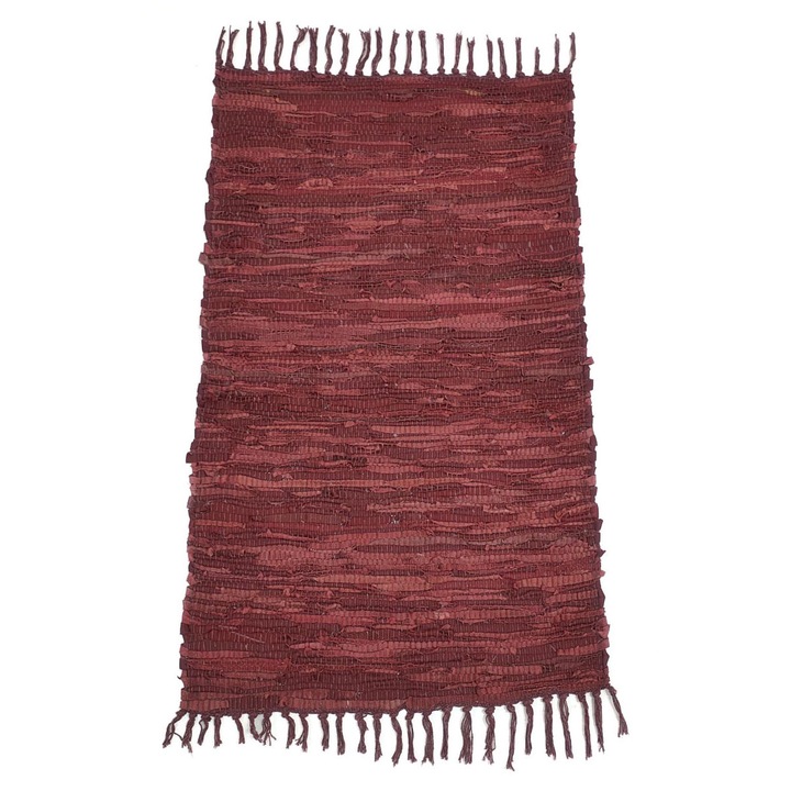 Covor decorativ din piele, 60x90 cm, rosu, cu franjuri