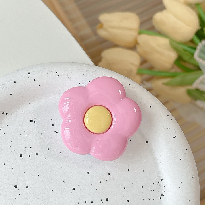 Телескопичен държач за въздушна възглавница, малки, свежи и леки розови цветя, преносим държач за мобилен телефон за мъже и жени, държач за въздушна възглавница за мобилен телефон