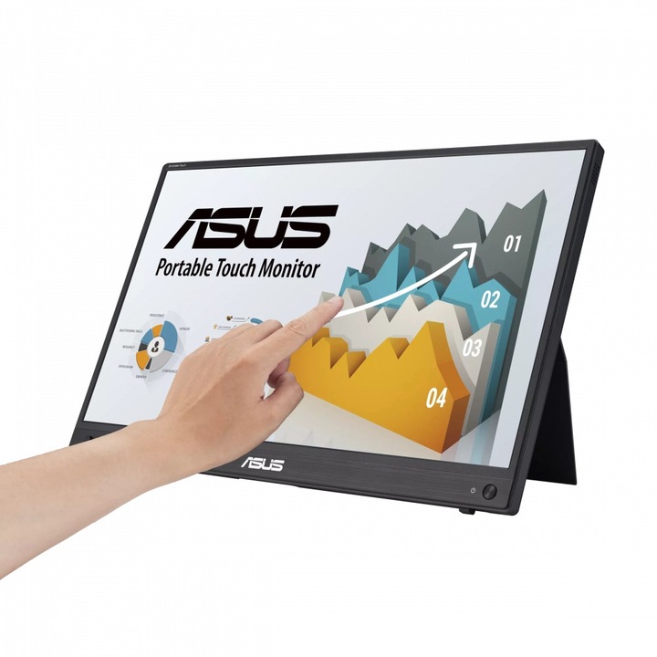 Hordozható érintőképernyős monitor ASUS ZenScreen Touch MB16AMTR, 16" IPS FHD (1920x1080), USB Type-C, Micro HDMI, akkumulátor