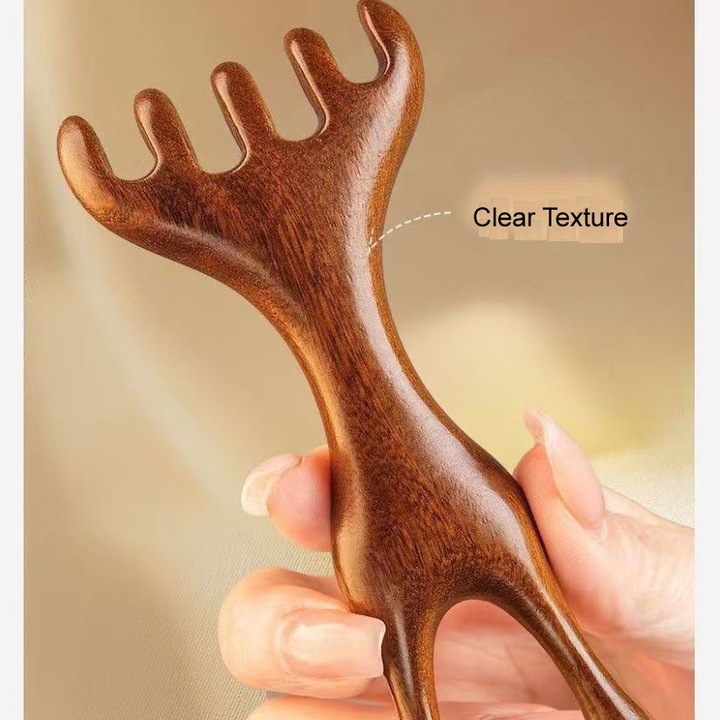 Unelte de Masaj Gua Sha, Pieptene pentru Scalp din Lemn de Sandal, 12x5.5x2cm, Antistatic, pentru Relaxare