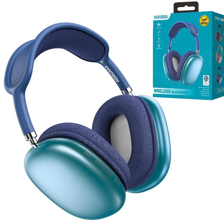 Vezeték nélküli fülhallgató, KSC-695, Összecsukható, Bluetooth hívások, 5 órás akkumulátor-üzemidő, Kék