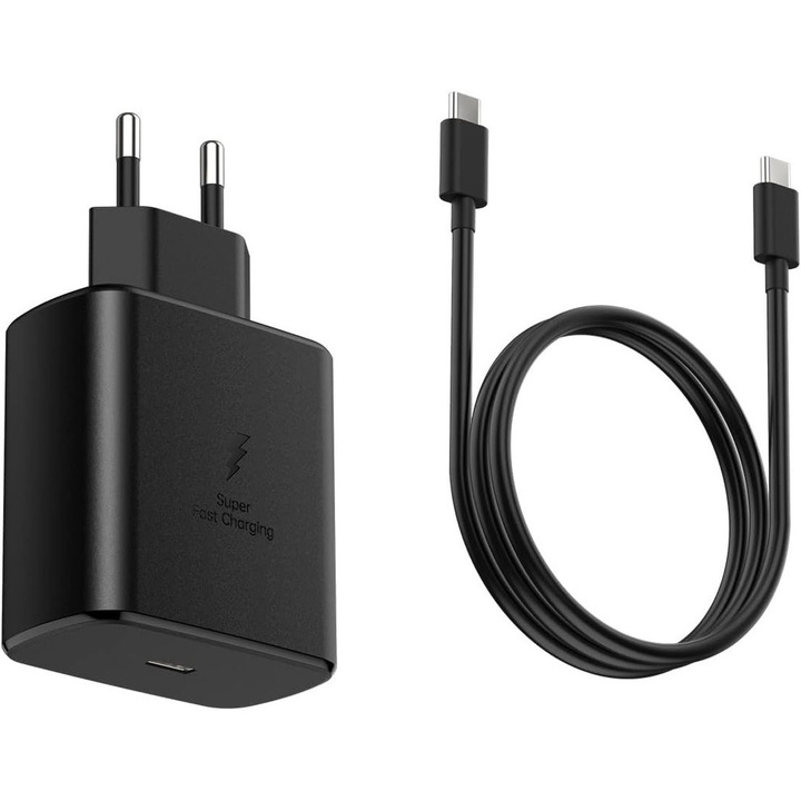 Incarcator rapid USB-C 45W TodyJeyHo, adaptor de calatorie, compatibil cu dispozitive Samsung si Apple, alb, cu cablu de 1m