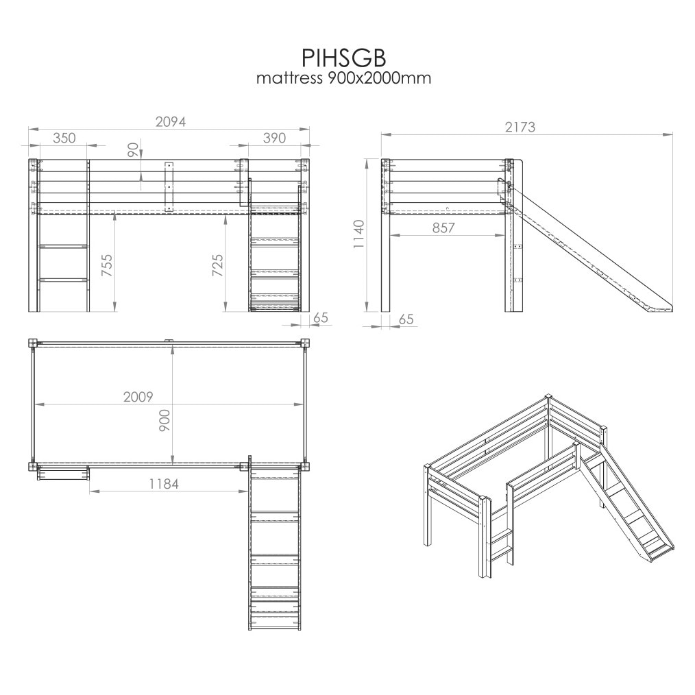 Pat semi-inalt Vipack cu tobogan, cortină și tunel, gri, 75kg - eMAG.ro