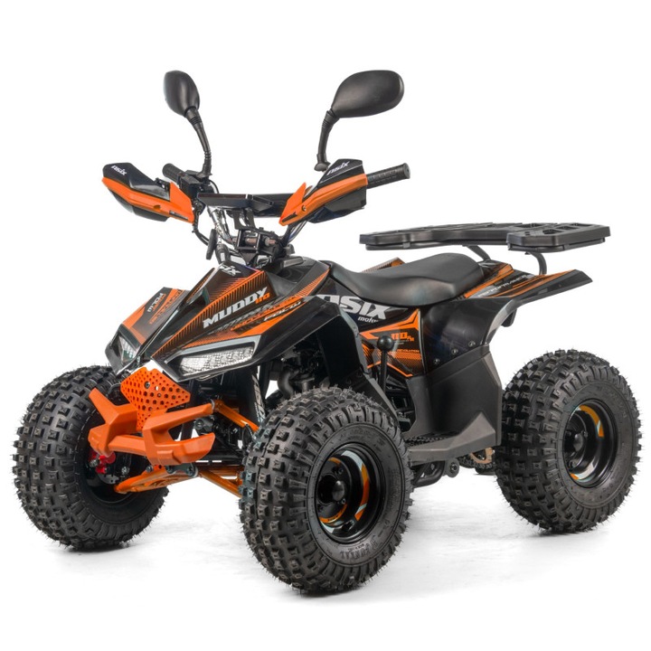 Atv copii Asix Muddy A2 110cc, roti 7 inch, 1+1 viteze, culoare negru/portocaliu