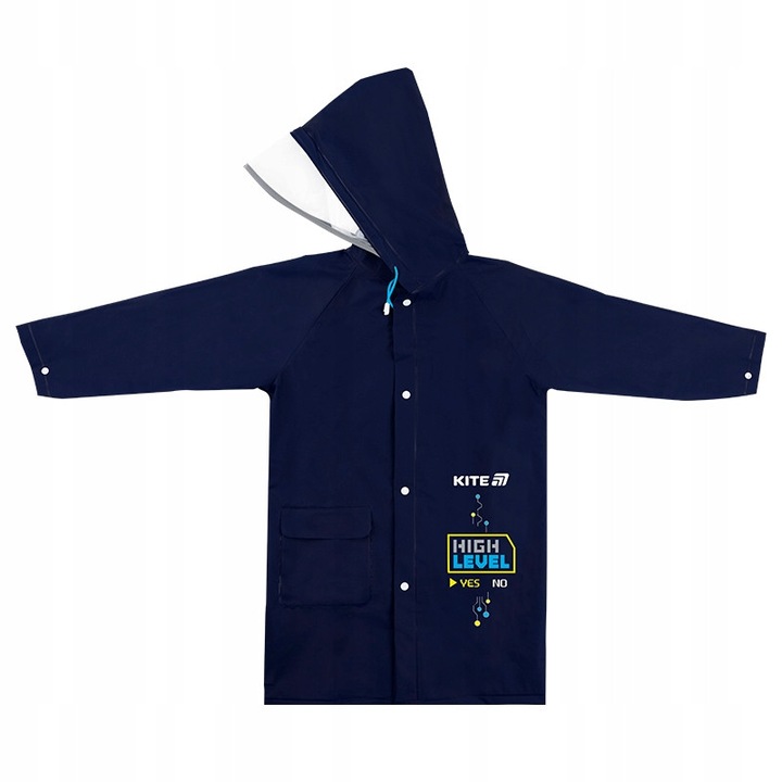 Pelerina de ploaie albastru marin pentru baieti Kite, cu gluga si buzunar pentru ghiozdan, EVA impermeabil, varsta 5–8 ani