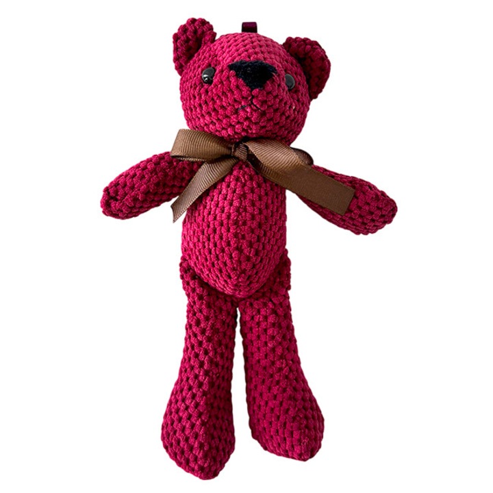 Horgolt Robi mackó, masnival, Magasság 18 cm, Bordó, Bársony