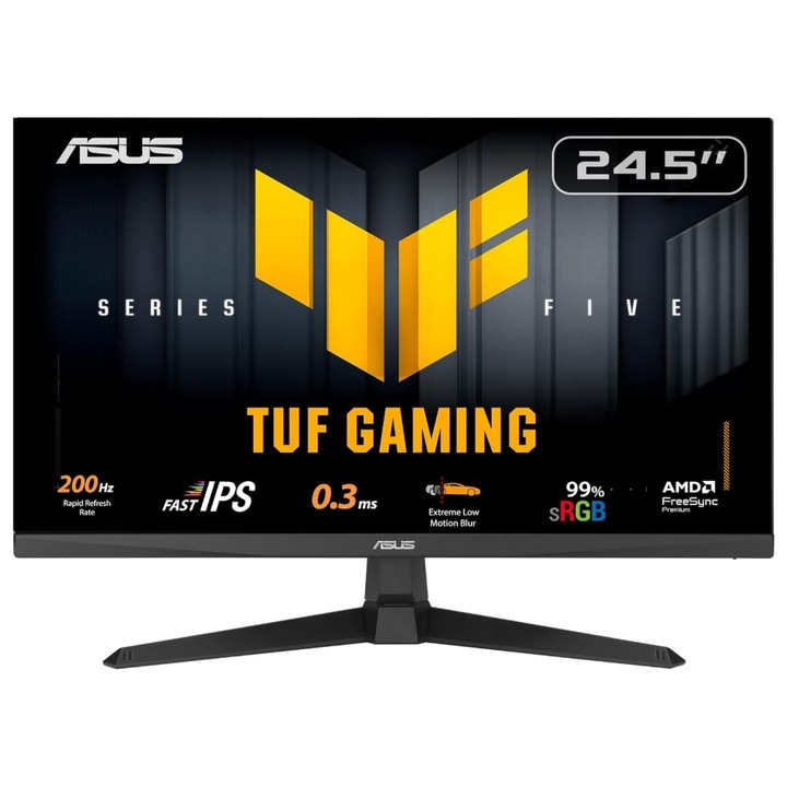 ASUS TUF Gaming 24,5" VG259Q5A 24Hz IPS LED Játékmonitor, FullHD 1920 x 1080, HDMI, DisplayPort, Hangszórók, 200 Hz, 0,3 ms Fekete