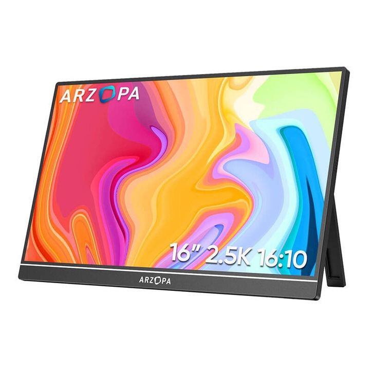 Arzopa Z1RC hordozható monitor, 16 hüvelykes, QHD, 60Hz, beépített hangszóró, fekete