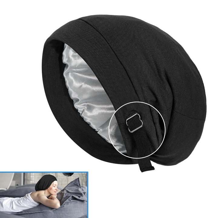 Boneta de noapte TREXORA, protectie par, material hipoalergenic, negru, reglabila