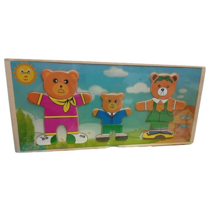 Puzzle incastru din lemn Imbraca Familia, Montessori, 3 ani+