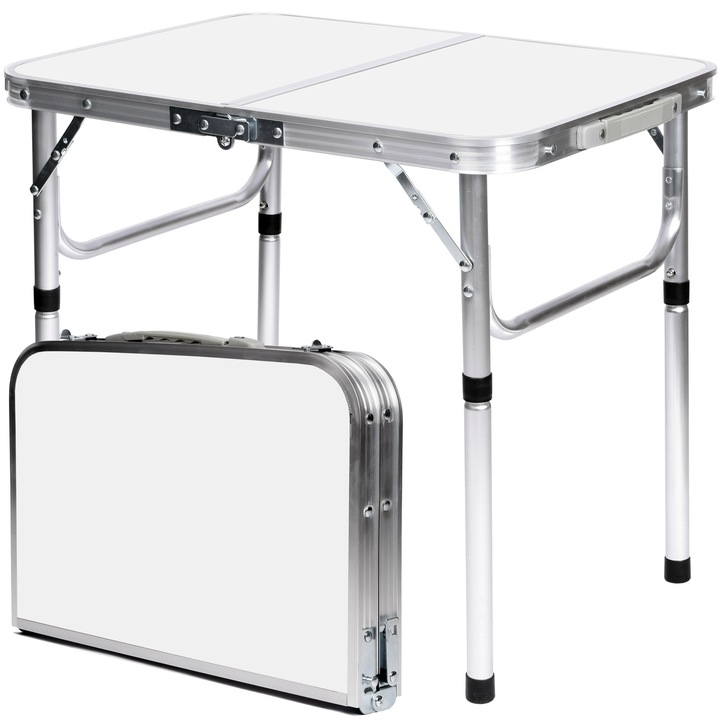 Къмпинг маса Vasco, бяла/сребриста, 60x45 см, 2 височини, сгъваема в куфар