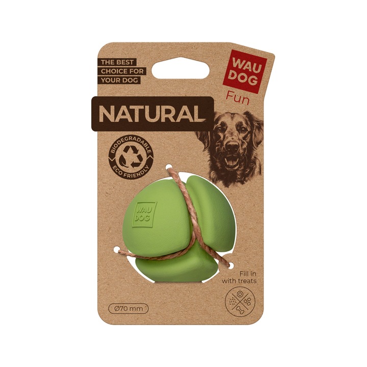 Jucarie pentru caini, WAUDOG Fun Natural Ball, cauciuc biodegradabil, 7 cm diametru