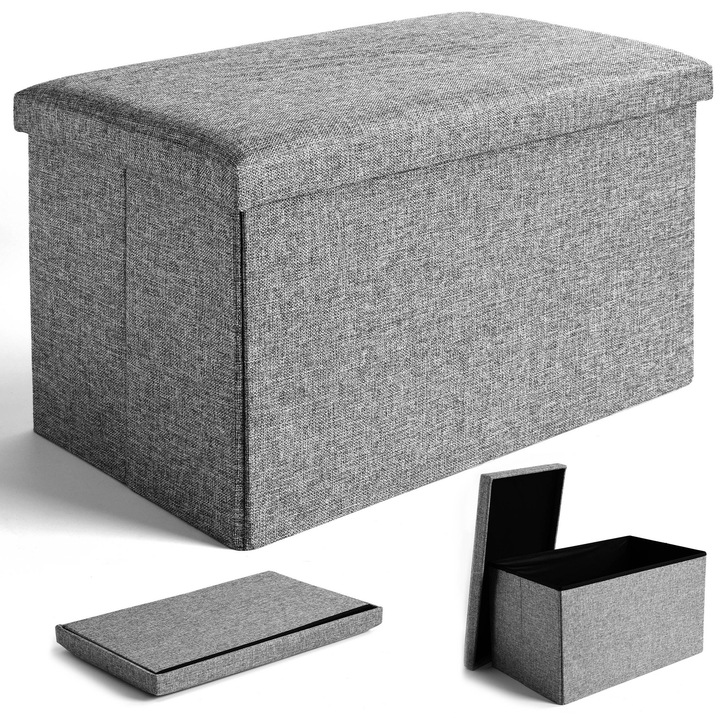 Összecsukható puff nyitható és tárolórekesszel Diego, szürke, XL, 37x61x38cm