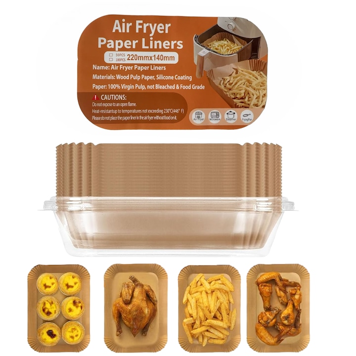 Set 50 bucati, Hartie de copt pentru Air Fryer, 22cm×14cm×4.5cm, Maro, TechEeee