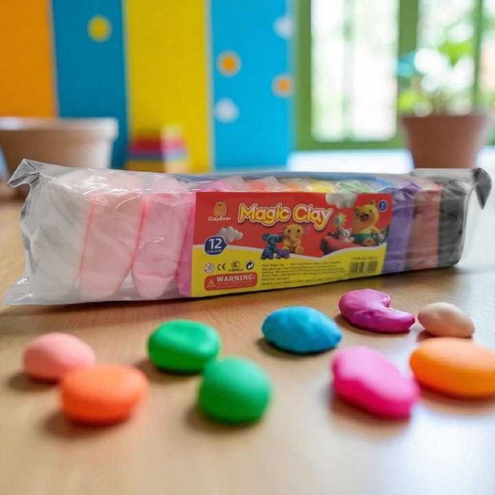 Plastilina Usoara si Pufoasa, Magic Clay, 12 culori x 8 grame, 5x4cm, VisionXXI