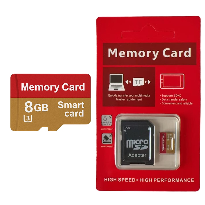 8 GB-os MicroSD memóriakártya, 10-es osztály, UHS-I U3, Full HD, + SD adapter