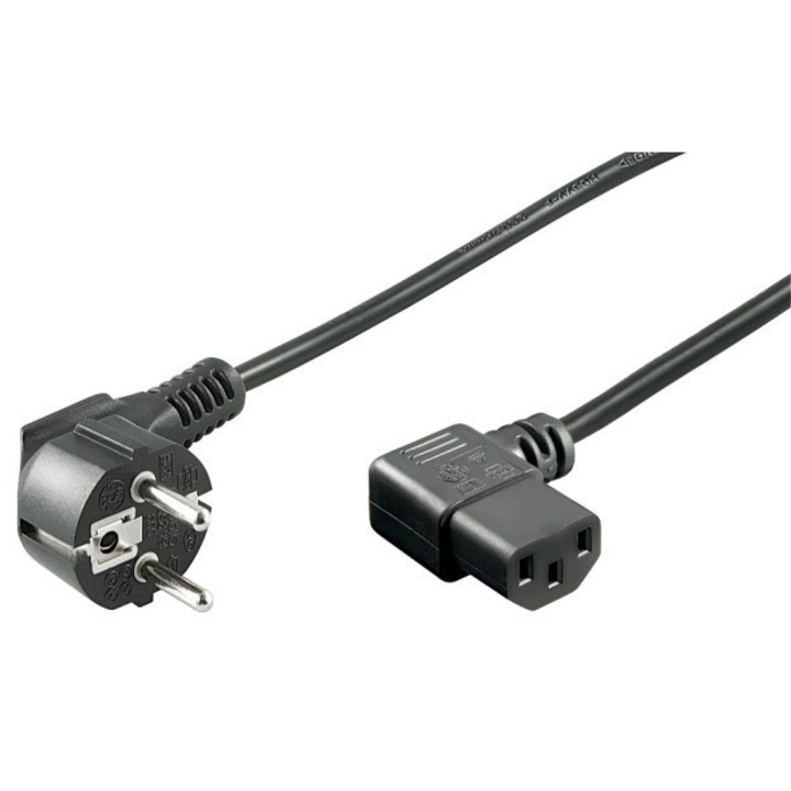 Cablu alimentare PC, 2m, CEE 7/7 tata 90° la IEC320-C13 mama 90°, negru