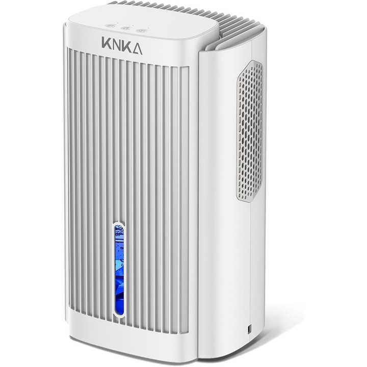 KNKA Dezumidificator Electric, 1, 1 L, dezumidificator pentru camera sub 28 dB pentru casa, baie, pivnita, cu oprire automata si mod de somn, lumina de noapte colorata (Alb)