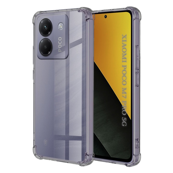 Husa antisoc pentru Xiaomi Poco M7 Pro 5G, Accesorio Shockproof Silicone, Fumuriu