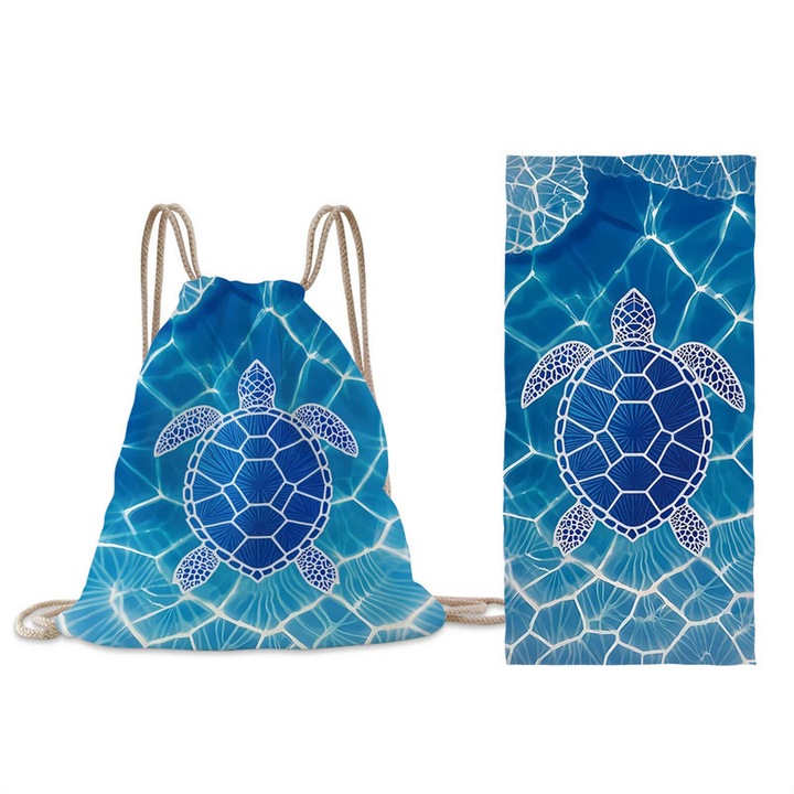 Раница с връзки и плажна кърпа, модел костенурка, 80x60см, за деца и възрастни