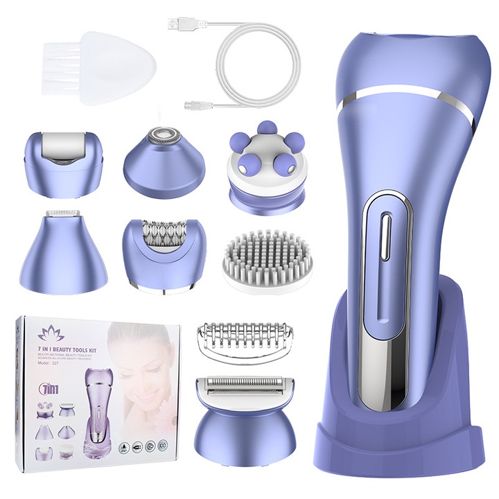 Epilator electric 7 in 1, violet, set complet cu accesorii