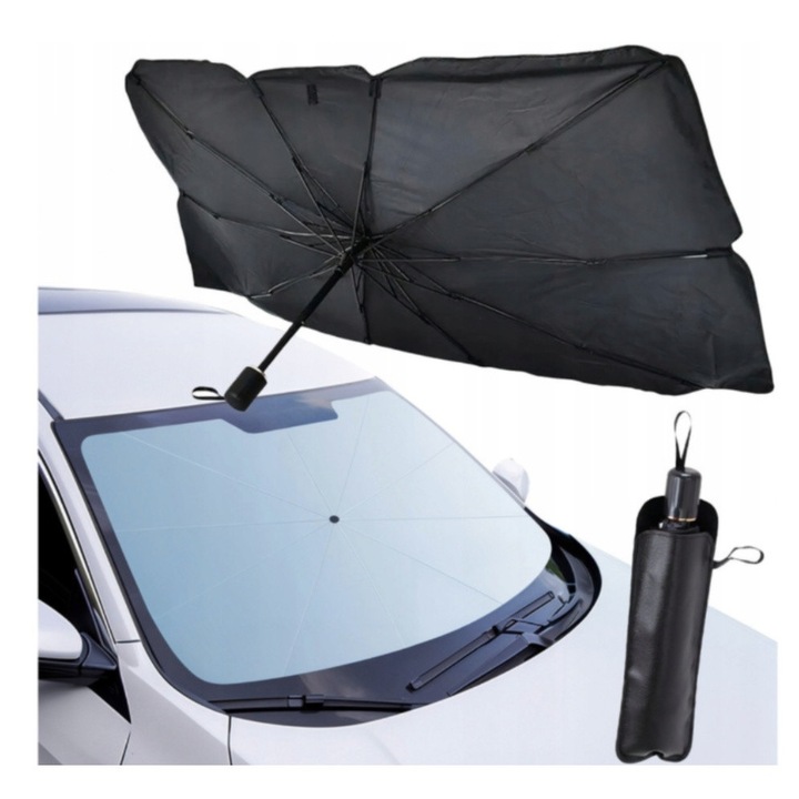 Umbrela de soare pliabila, usoara, neagra, L (135x79 cm), aluminiu, protectie UV, husa si accesorii incluse, compatibilitate universala