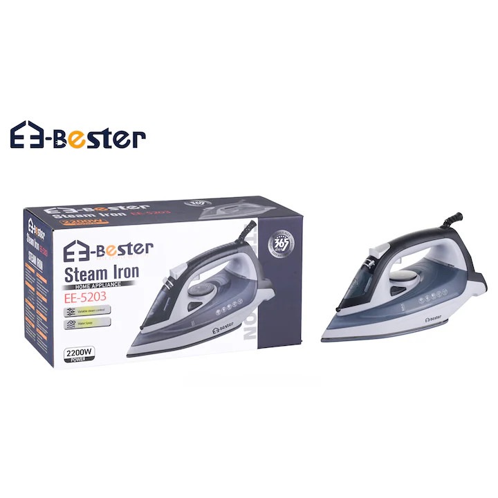 Fier De Calcat Cu Abur BESTER EE-5203 Cu Talpa Ceramica Putere Mare 2200W Control Variabil Al Aburului Si Functie Spray Pentru Calcare Eficienta