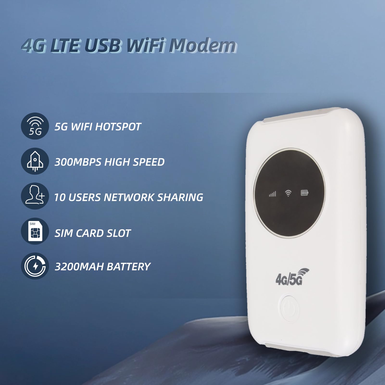 4G/5G Wi-Fi Router,, SIM-kártyahely, Hordozható, 3200mAh, Fehér, 10 x ...