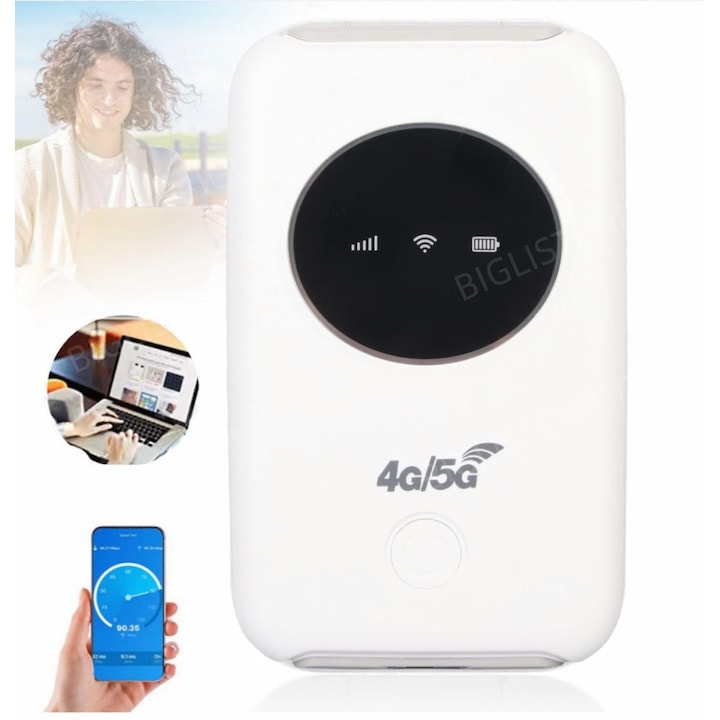 Router portabil, BIGLISTENING®, Hotspot mobil deblocat de 150Mbps/300 Mbps cu slot pentru cartela SIM, Router Wi-Fi portabil cu baterie reincarcabila de lunga durata de 3200 mAh, negru