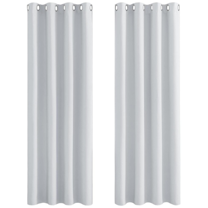 Комплект от 2 завеси PONY DANCE, 117 x 137 см, непрозрачни, термоизолирани, с халки, бяло-сив цвят