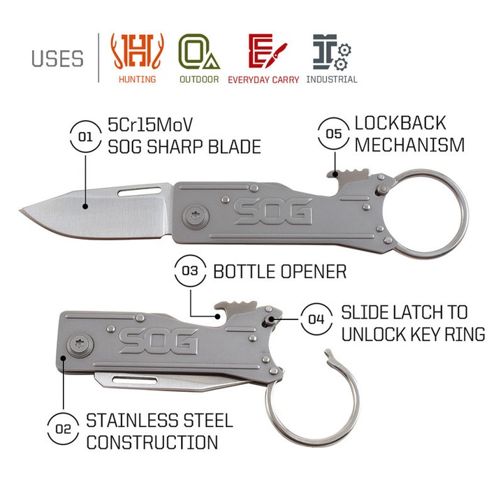 Briceag SOG KeyTron, deschizator sticle, inox, breloc