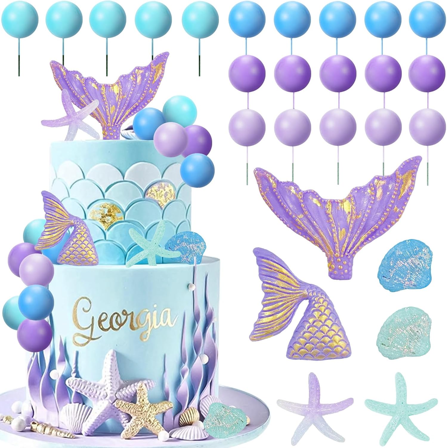 4 Pezzi Set Di Gioielli Per Bambini Con Coda Di Sirena Collana - 2