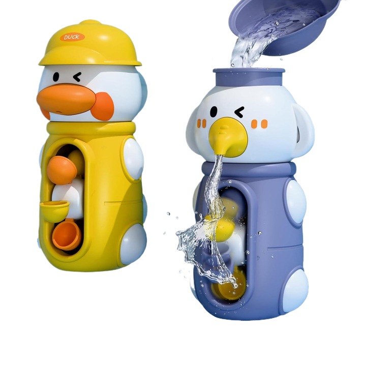 Set 2 jucării de baie interactive, rață și elefant, cu ventuze, pentru copii 12-18 luni