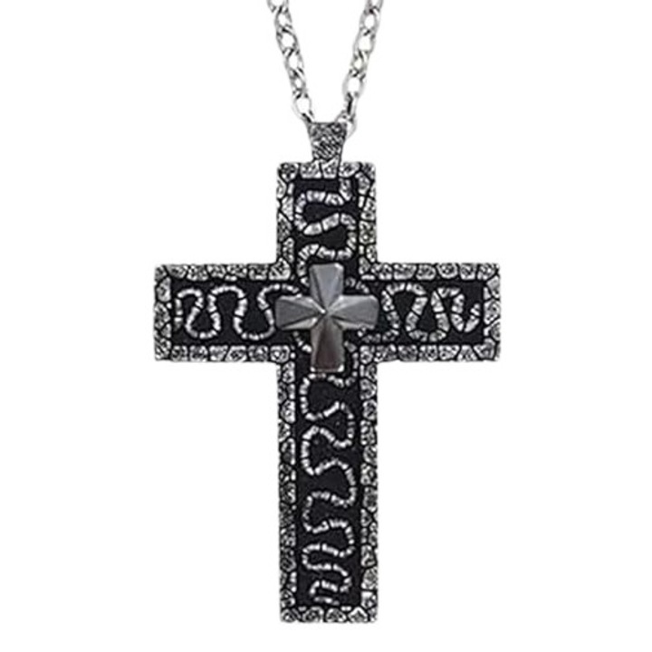 Nyaklánc antik kereszt medállal, fekete/ezüst