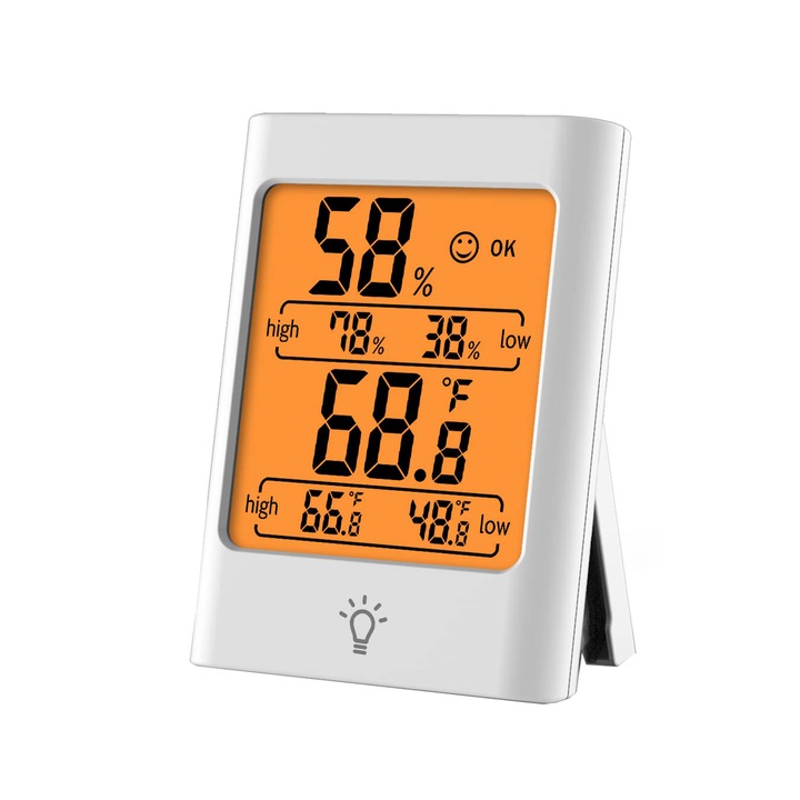 Senzor temperatura si umiditate TREXORA, digital, precizie inalta, afisaj LCD, alb, 80x59x23mm