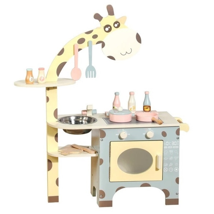 Toyska Fa játékkonyha Zsiráf mosogatóval, sütővel, tűzhellyel és kiegészítőkkel