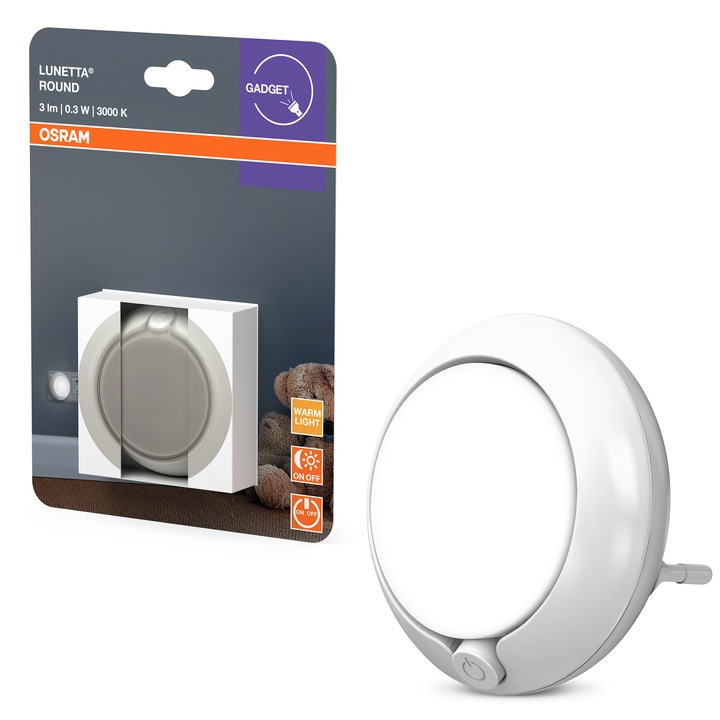 Lampa de veghe OSRAM Lunetta Round, 0.3W, 3 lumeni, lumina calda (3000K), IP20, Alb