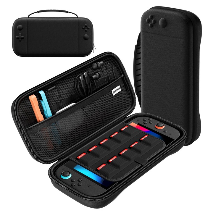 Калъф за гейминг конзола AuroraLink, за Nintendo Switch 2 2025, капацитет 10 карти, черен