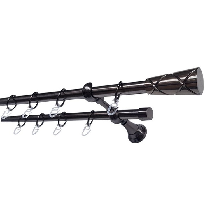 Set galerie metalica 20mm, dubla, Negru Nichel, Zeus 01 - 240 cm