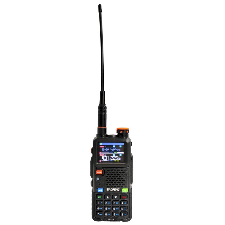 Statie radio portabila Baofeng UV-5RH/M PRO, functie GPS, display color, putere emisie pana la 10W, cablu de programare inclus
