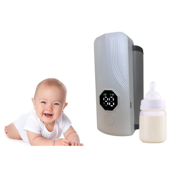 Incalzitor Biberoane Portabil, Control Termic, 6 Trepte, Afisaj LED-Digital, Incarcare TYPE C, Baterie 5000mAh, Temperatura Constanta 24H, HAPPY JOKER®