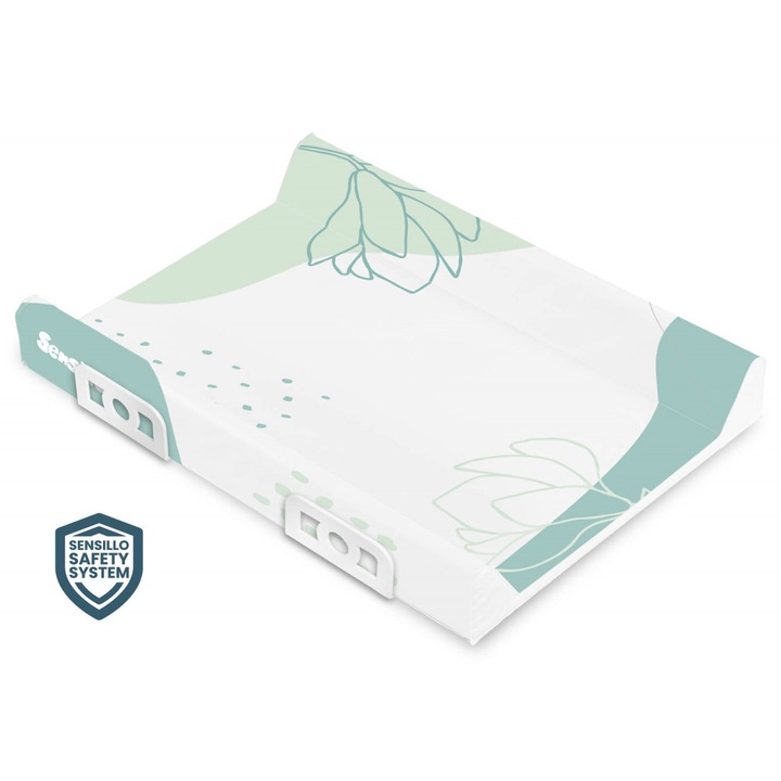 Saltea de infasat Sensillo Boho Green 70x50 cm cu intaritura, accesorii montaj pe patut, margine de protectie antirasturnare si suprafata impermeabila