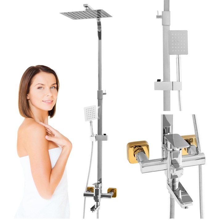 Silla Cubo S-1196 fali zuhanyszett, tolótartóval, fix zuhanyzóval és mozgatható zuhanyfejjel, króm