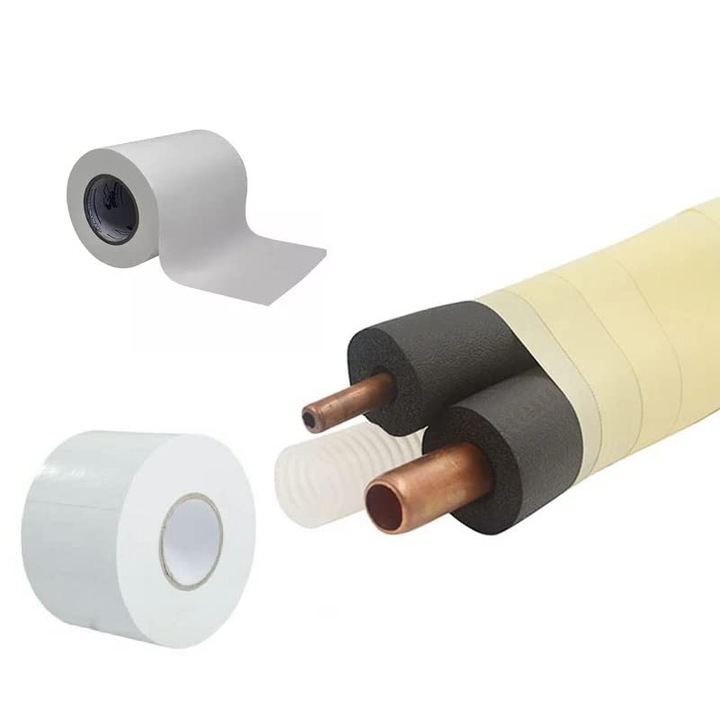 Banda de Matisat Tevi Profesionala SUPER TRENDS®, 9 cm x 25 m, Material PVC, Pentru Izolarea Tevilor, Potrivita Pentru Montaj Aparate de Aer Conditionat, Alba