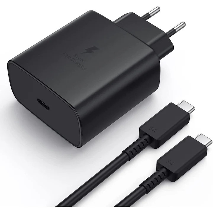 Set Incarcator compatibil pentru Samsung Super Fast Travel Charger, 45W, USB-C, include cablu date, Negru