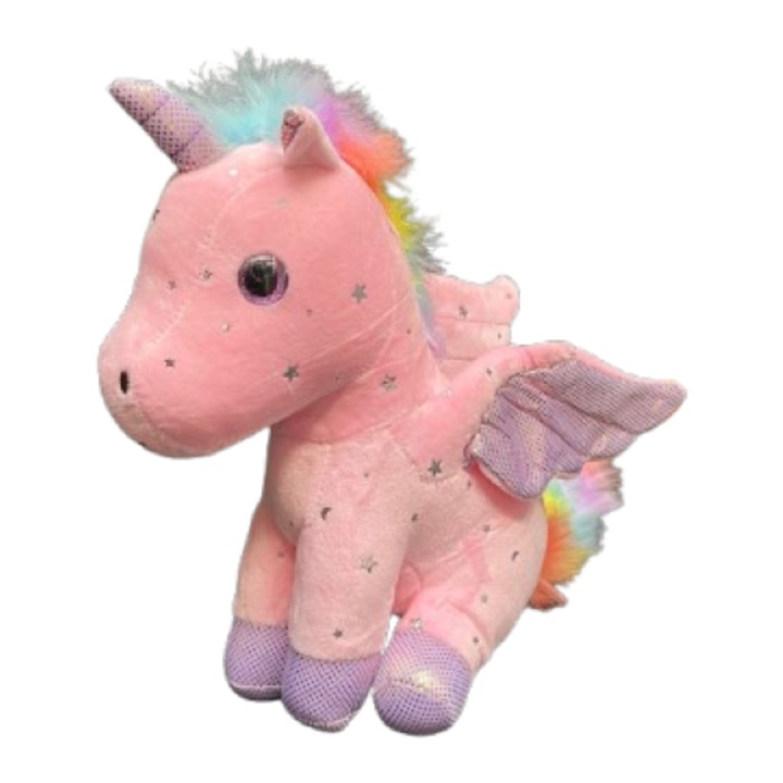 Jucarie de plus, unicorn 32 cm, roz-multicolor