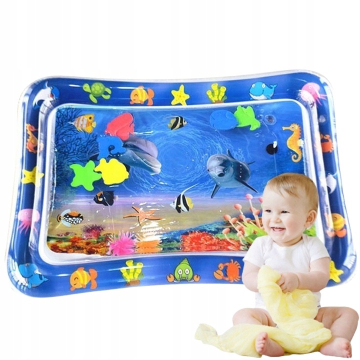 Covoras senzorial cu apa, fara acvariu, 69 x 50 x 8 cm, pentru bebelusi, stimularea dezvoltarii senzoriale, ajutor in invatarea mersului de-a bajbaitul, stimularea muschilor, dezvoltarea abilitatilor motorii, dezvoltarea imaginatiei, multicolor, material