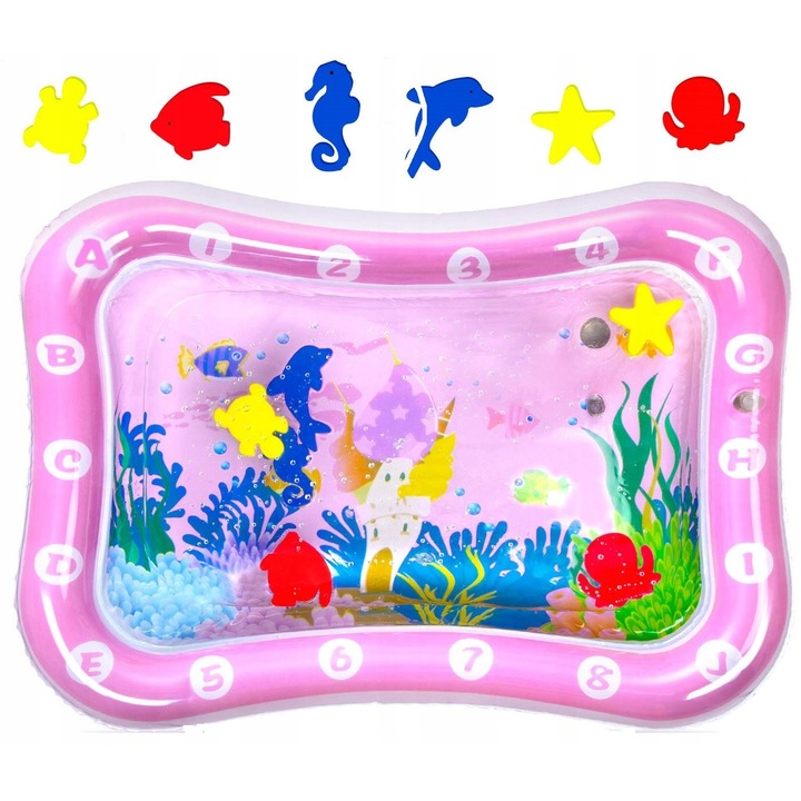 Covoras senzorial pentru apa, fara marca, 64 cm, PVC, multicolor, setul include: covoras, 2 valve, sigur pentru copii, rezistent la perforare, dezvolta abilitatile motorii, stimuleaza dezvoltarea senzoriala, ideal pentru joaca in apa