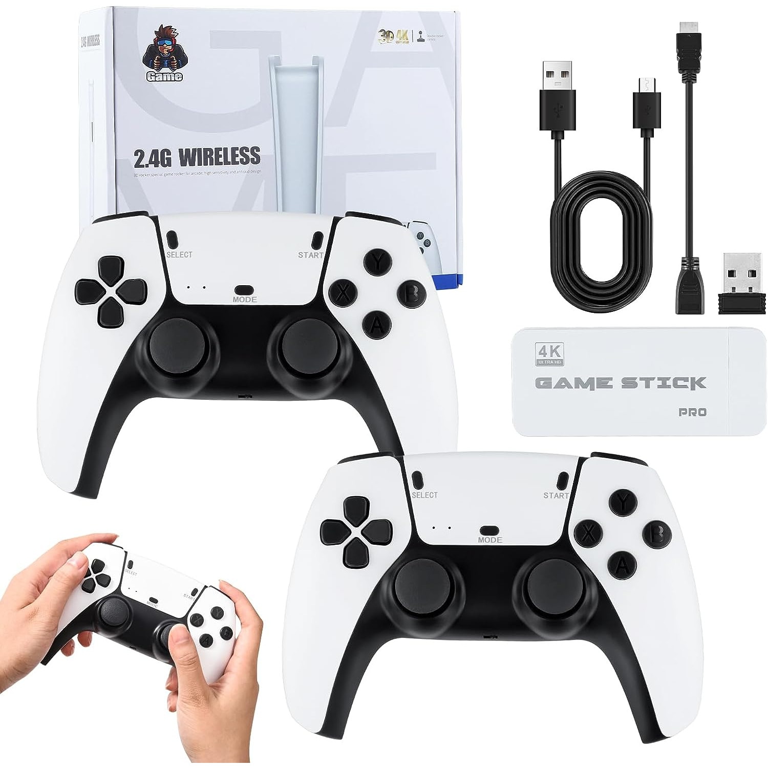 Consola jocuri tip stick, lynker, Cu 2 controler wireless, 20000+ de Jocuri PSP, 64G, Iesire HDMI de inalta definitie, Consola Retro 2.4G, Iesire HDMI, Conectare la TV/TV, Cutie/PC/Laptop/Proiector, Operare usoara si de transportat, Plug si Play, Alb